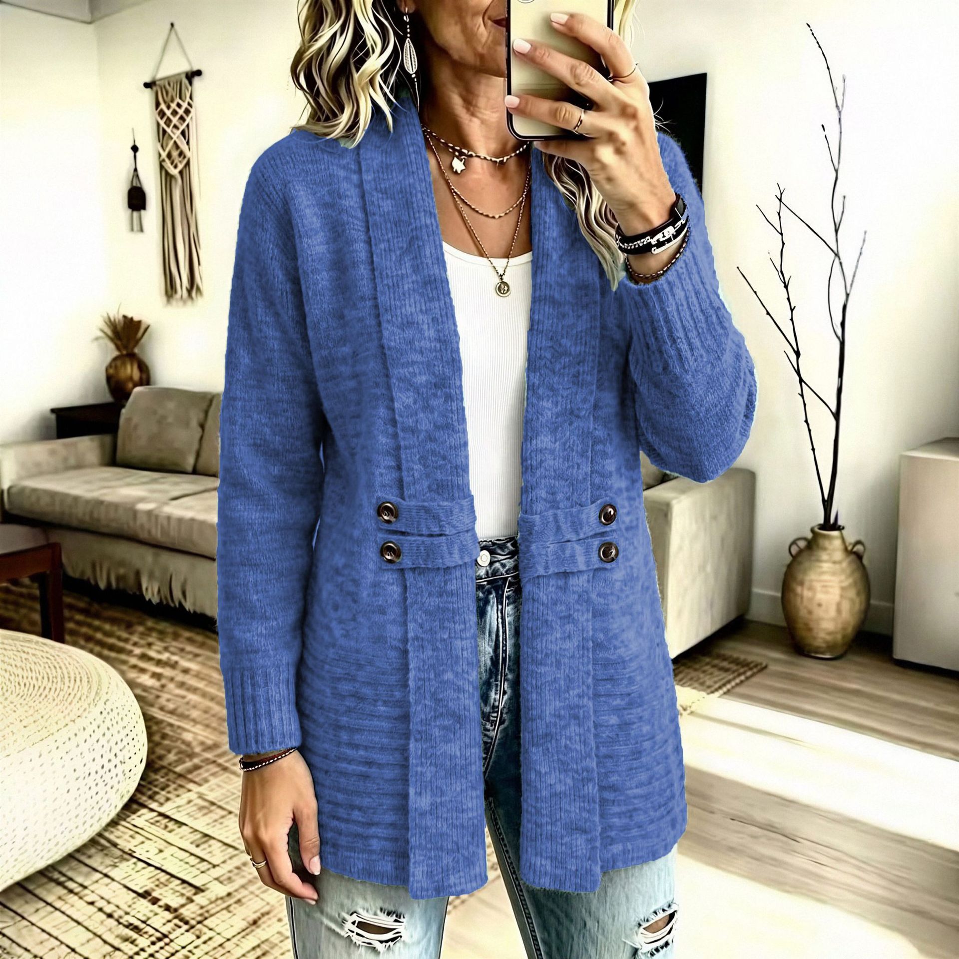 Women's Lazy Style Open Front Cardigan Sweater