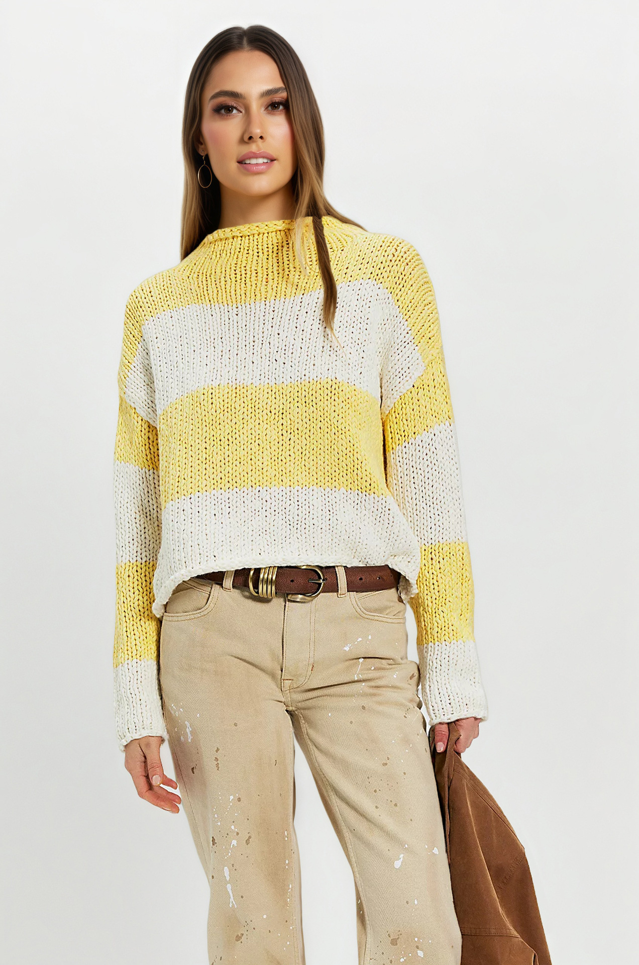 Color-Block Striped Loose Knit Sweater