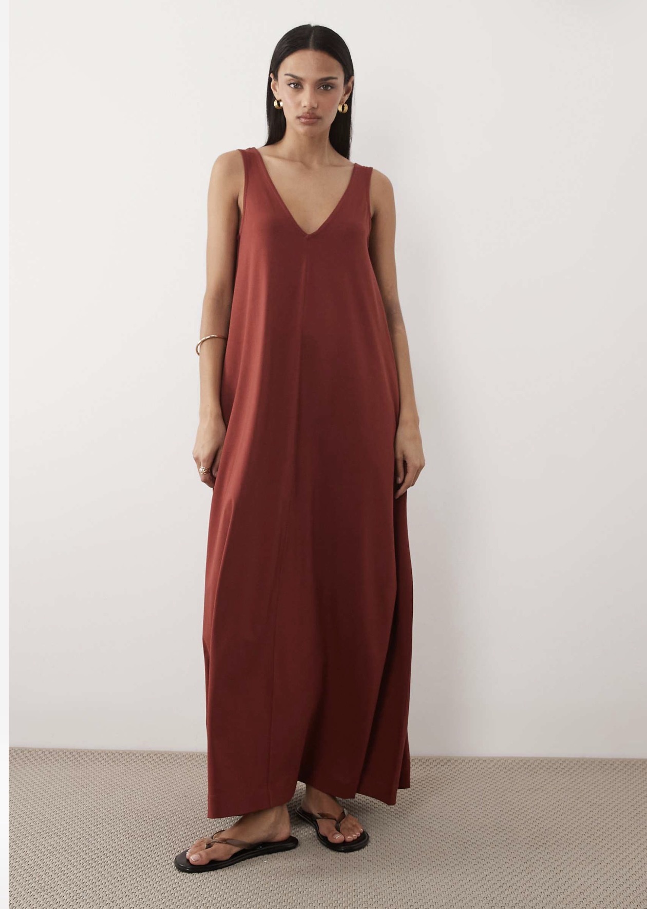 Women's Solid V-Neck Sleeveless Maxi Dress Loose Flowy
