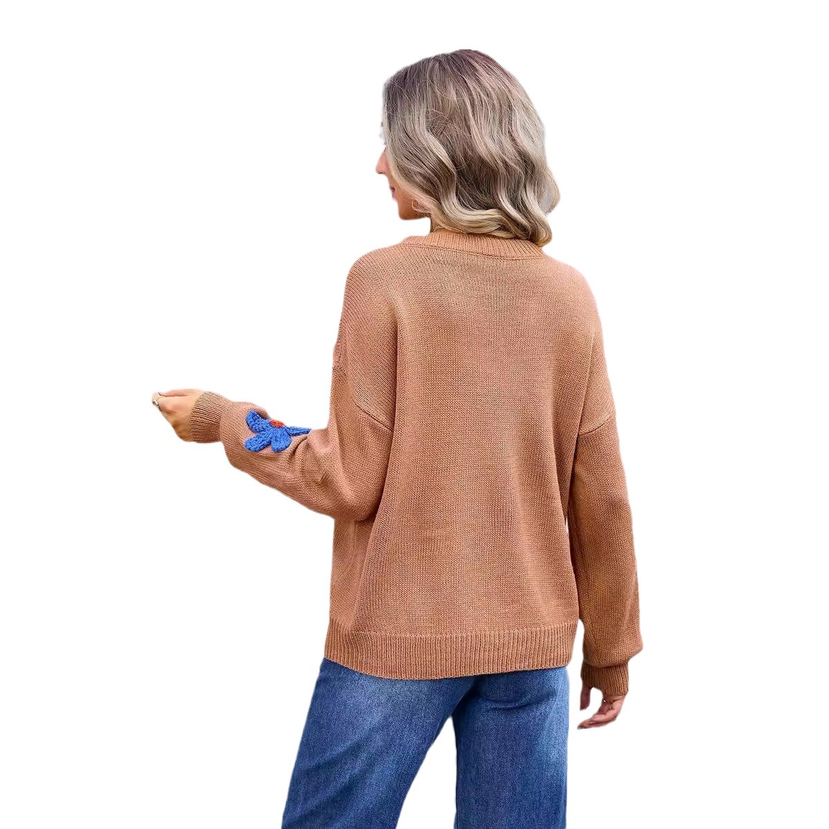 Floral Crewneck Loose Knit Sweater