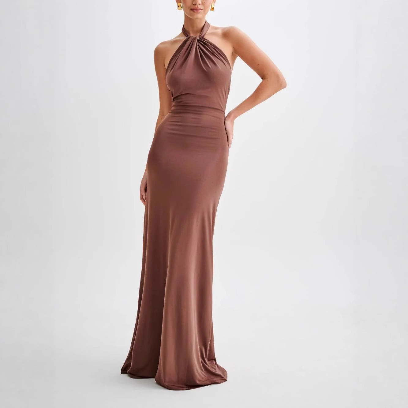 Women's Sexy Lace-Up Halter Bodycon Dress with Waist Cinch