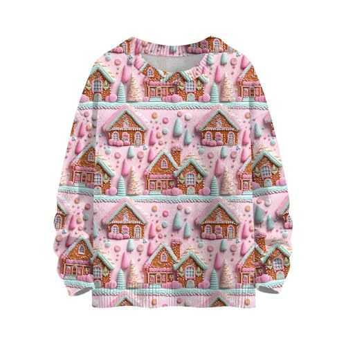 Women's Christmas House Reindeer Print Crewneck Sweatshirt