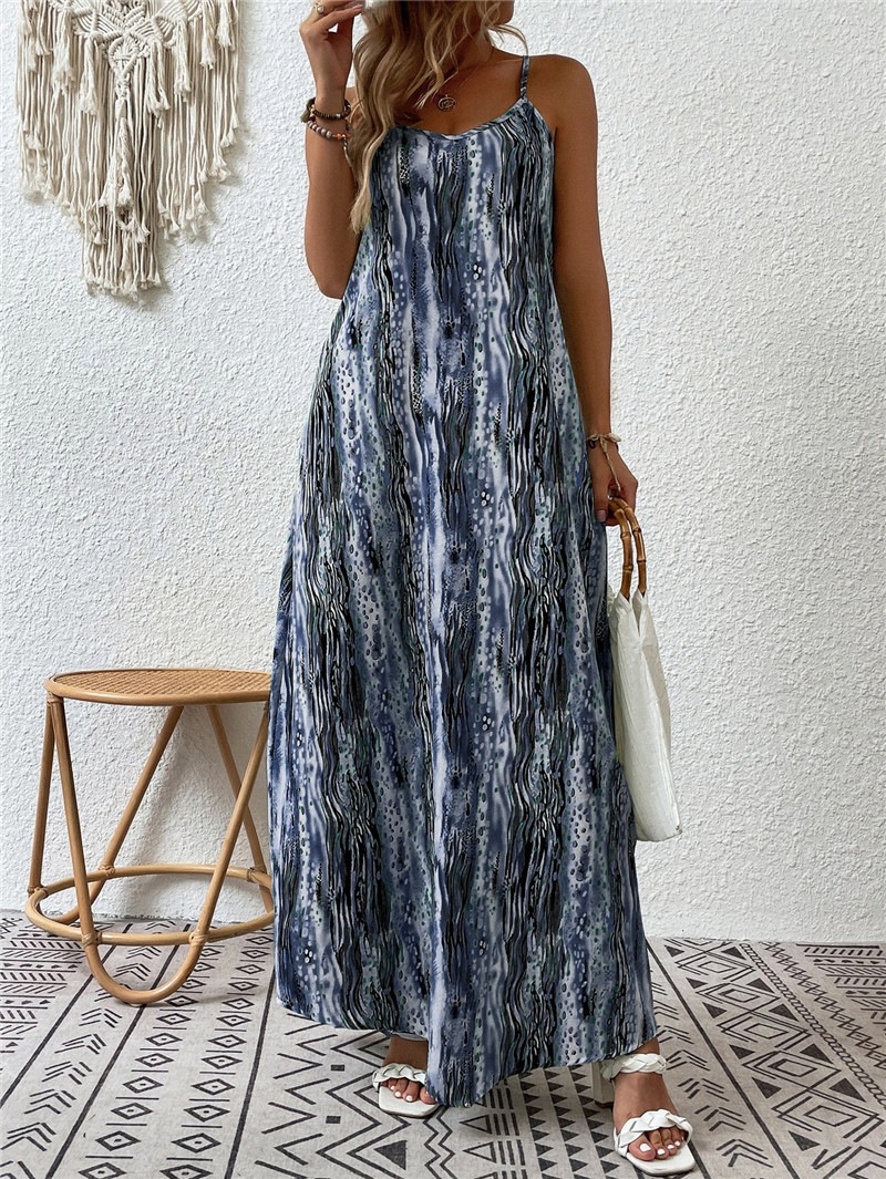 Ink Tie-Dye Sleeveless Maxi Dress Loose Straight Flowy