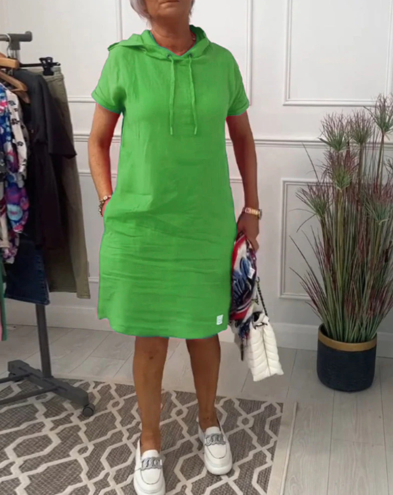 Women's Casual Solid Short Sleeve Hooded Pocket Dress