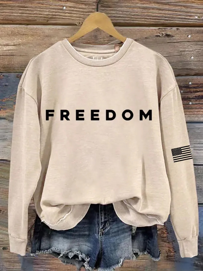 Women's Freedom American Flag Print Crewneck Sweatshirt