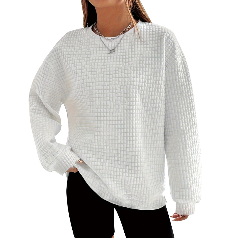 Solid Crewneck Long Sleeve Loose Fit Pullover Sweatshirt