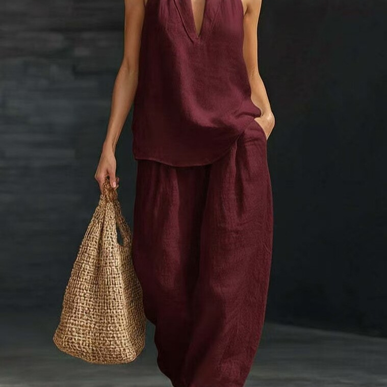 Sleeveless Loose Wide-Leg Two-Piece Set for Women