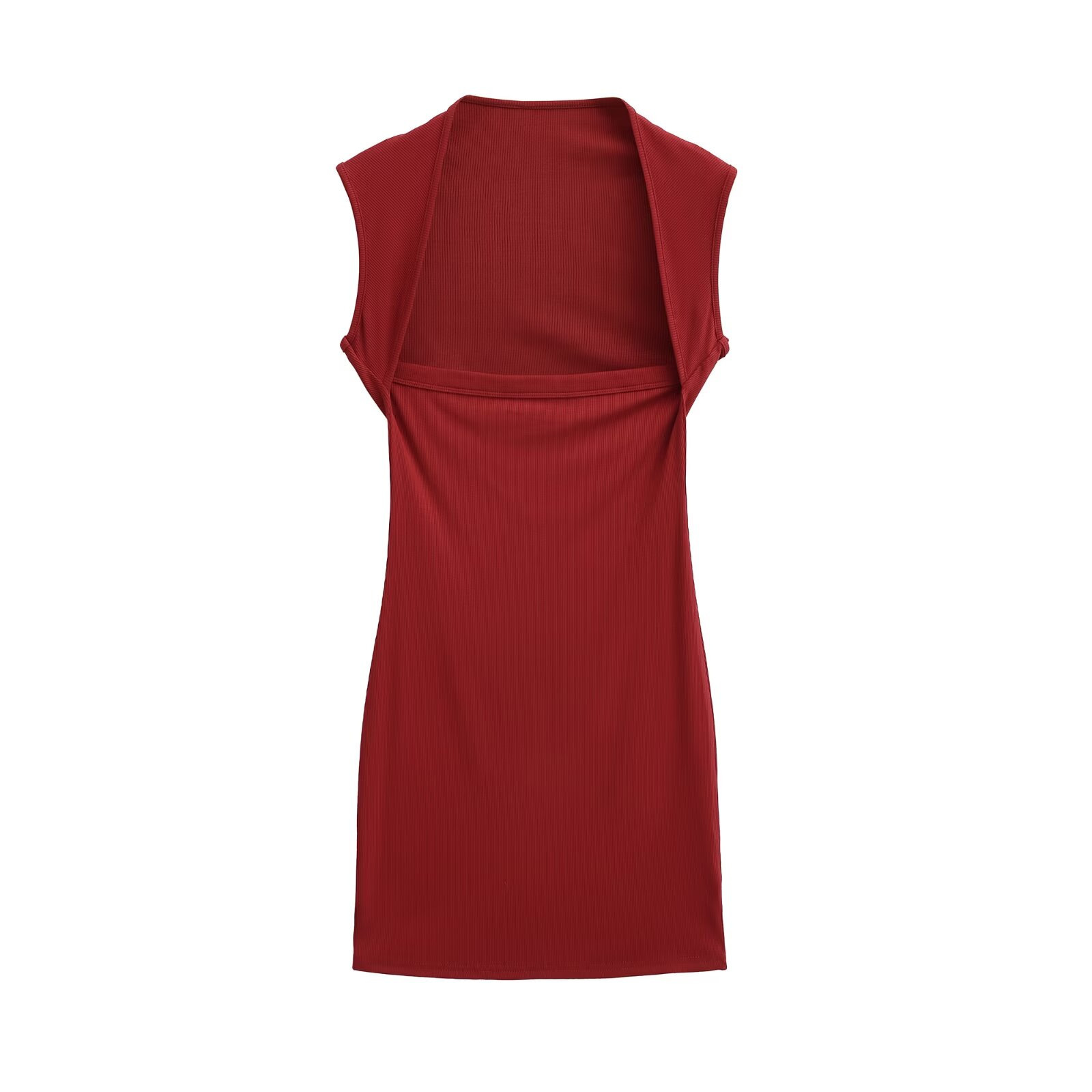 Women's Sexy Slim-Fit Bodycon Dress Square Neck Sleeveless Short Solid