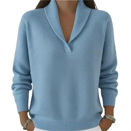 Women's Solid Print V-Neck Long-Sleeve Pullover Sweatshirt
