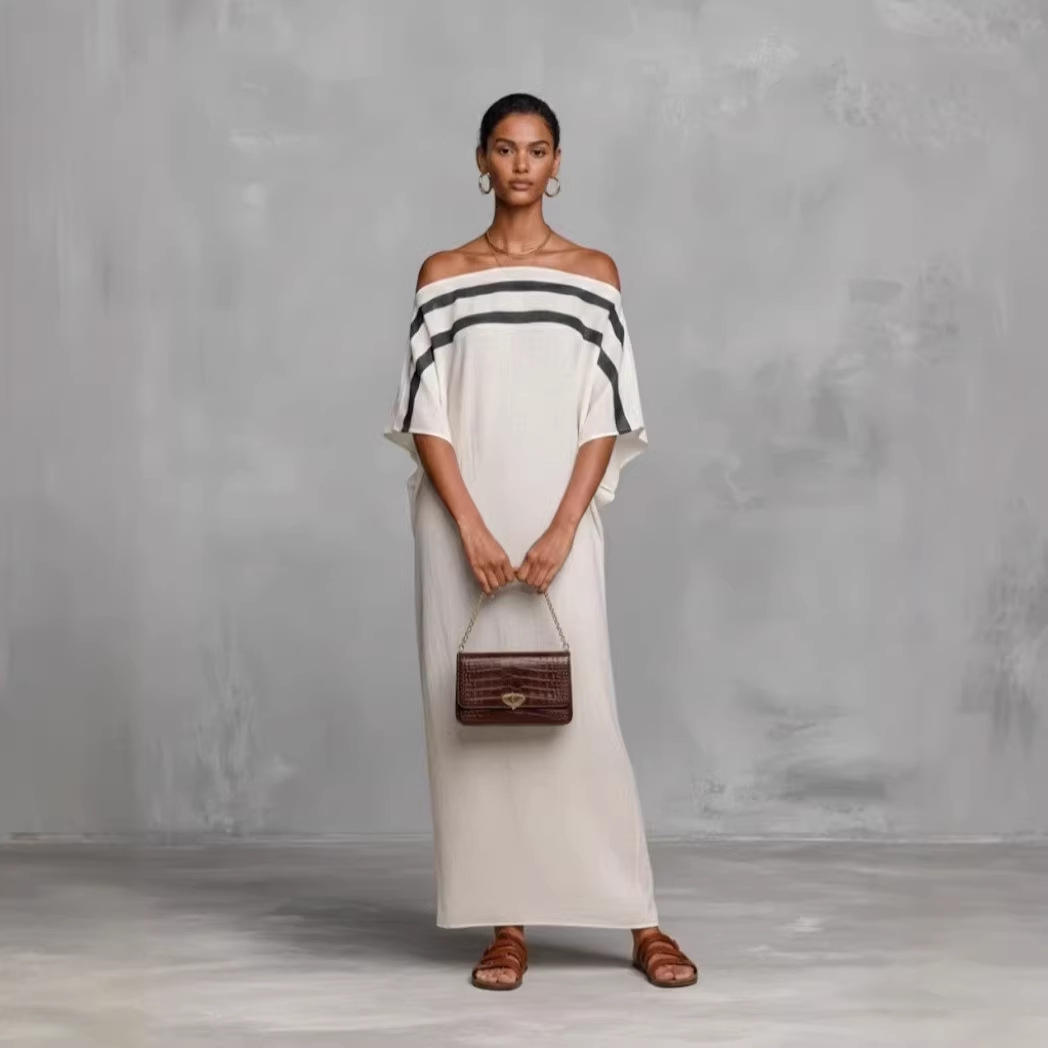 Off-Shoulder Maxi Dress with Batwing Sleeves