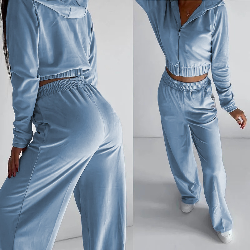 Women's Hooded Zip-Up Sweatsuit 2-Piece Set