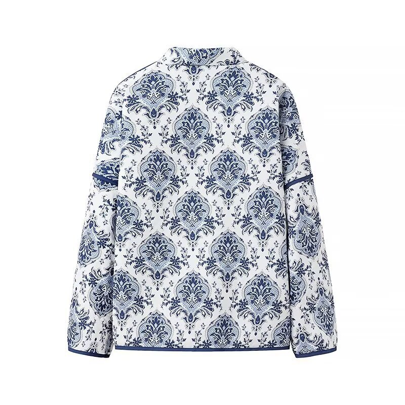 Floral Print Lace-Up Long Sleeve Cotton Coat