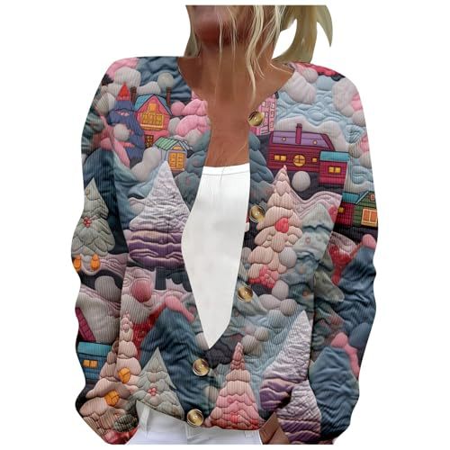 Women's Winter Cloud & Tree Print Button Cardigan Sweater