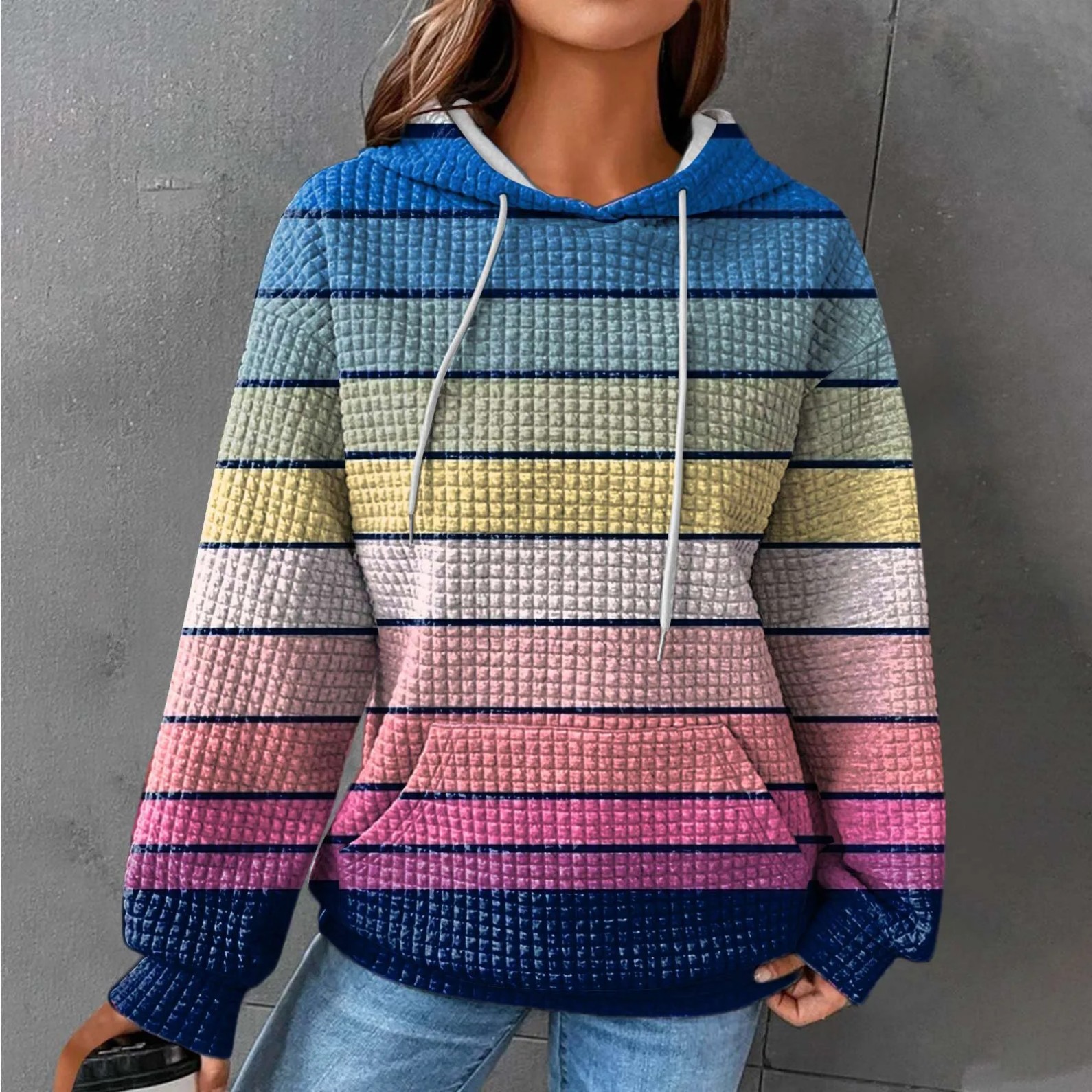 Women's Colorful Gradient Striped Print Hoodie