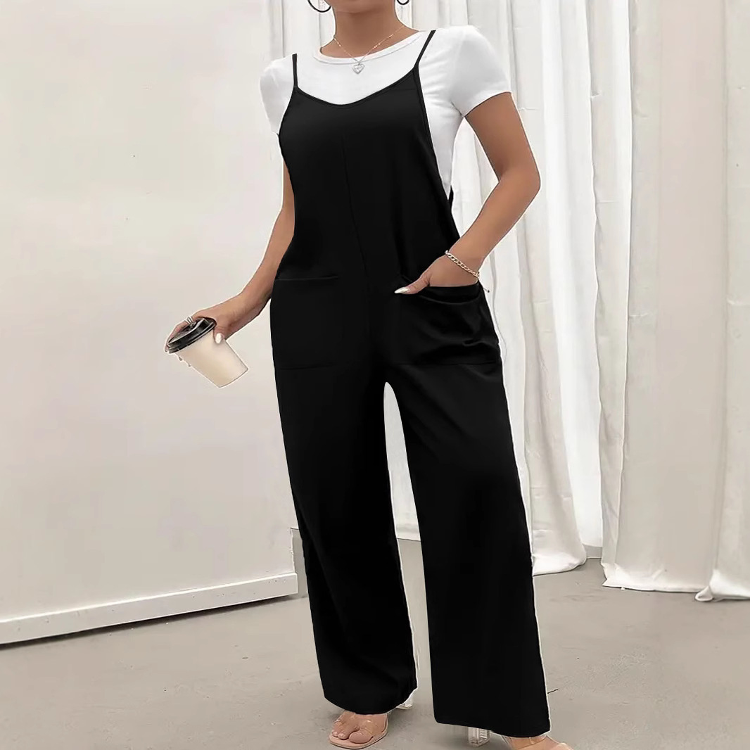 Women's Sleeveless Wide-Leg Jumpsuit Solid Color Casual
