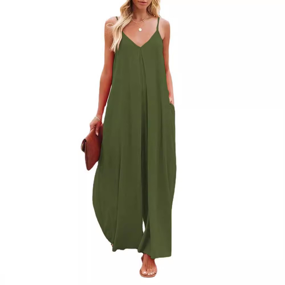 Women's Sleeveless Wide-Leg Jumpsuit with Pockets Solid Color
