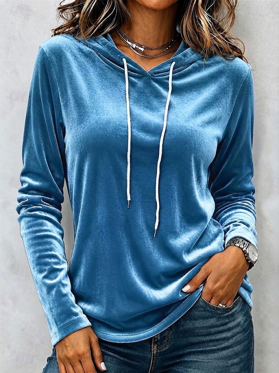 Drawstring Hooded Pullover Sweatshirt Women Loose Fit Long Sleeve