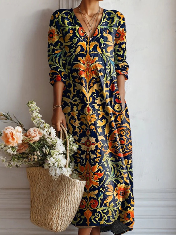 Women's Floral Paisley Print Ruched Bodycon Midi Dress