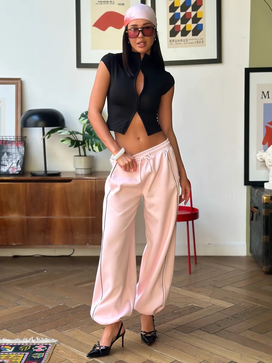 American Retro Side Stripe Wide-Leg High-Waist Sweatpants for Women