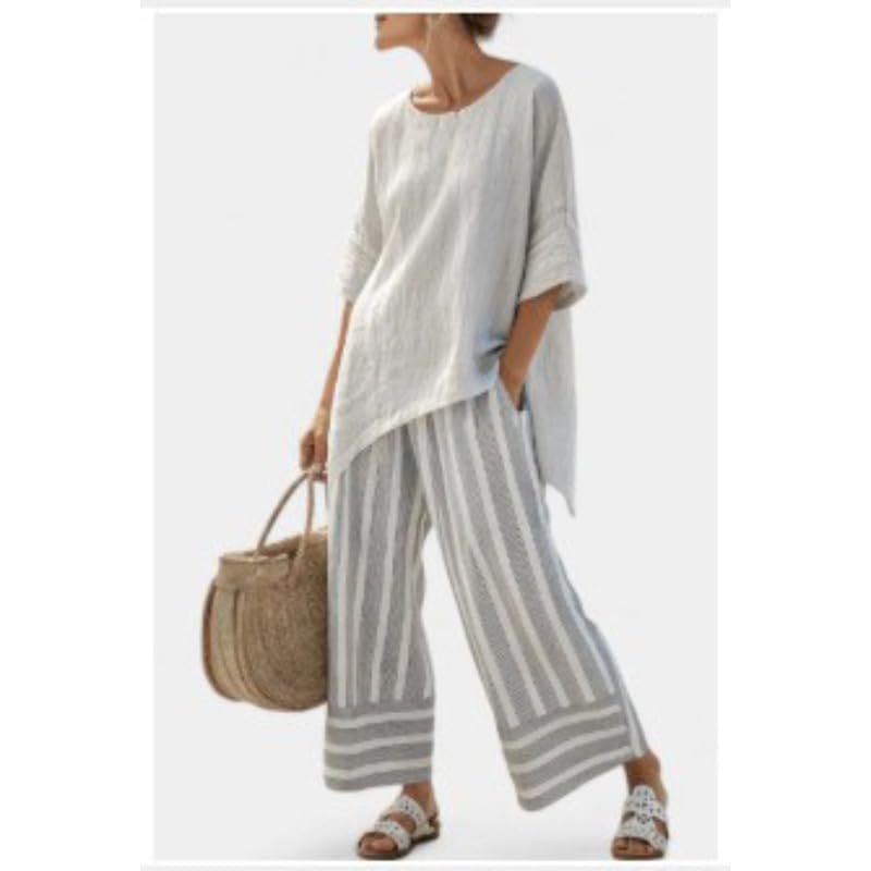 Bohemian Print Crewneck Short Sleeve Top and Pants Casual Set