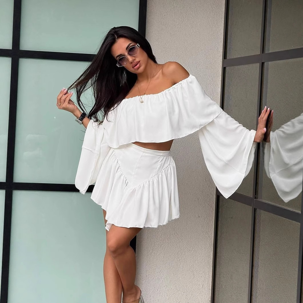 Women's Off-Shoulder Ruffle Top and High-Waist Mini Skirt Set