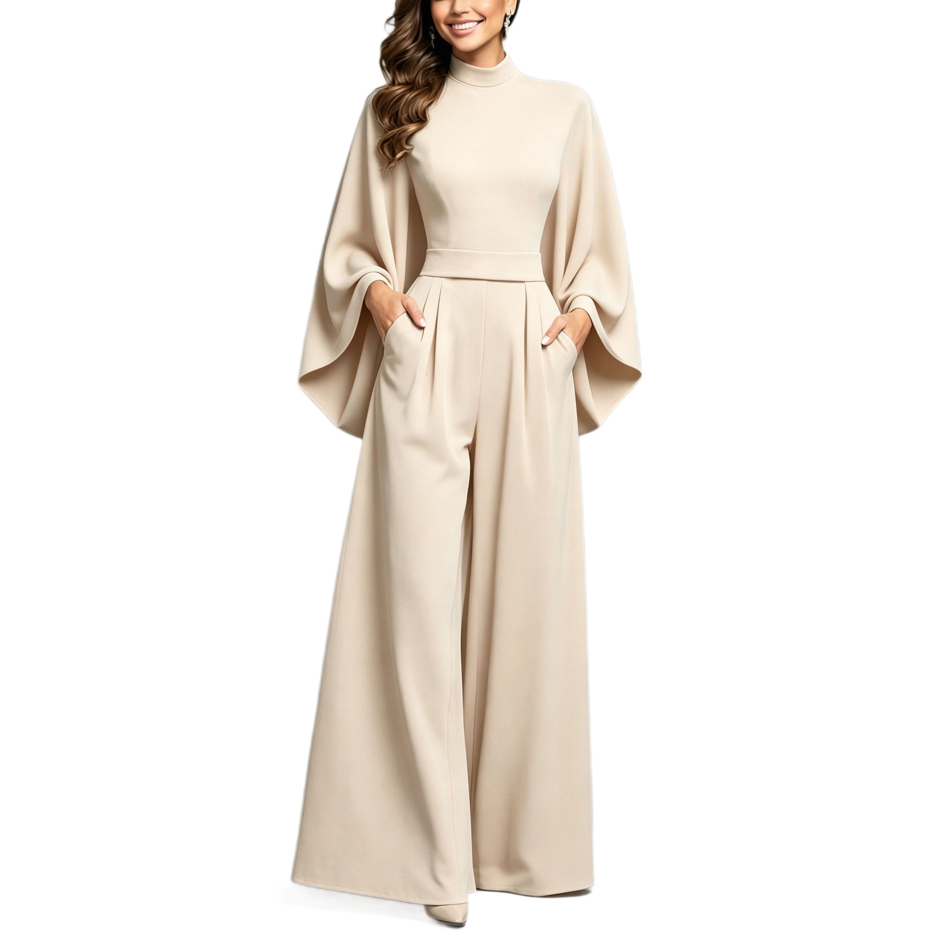 Women's Half-Turtleneck Wide-Leg Two-Piece Set, Long-Sleeve Knit Top and Pants, Loose Fit