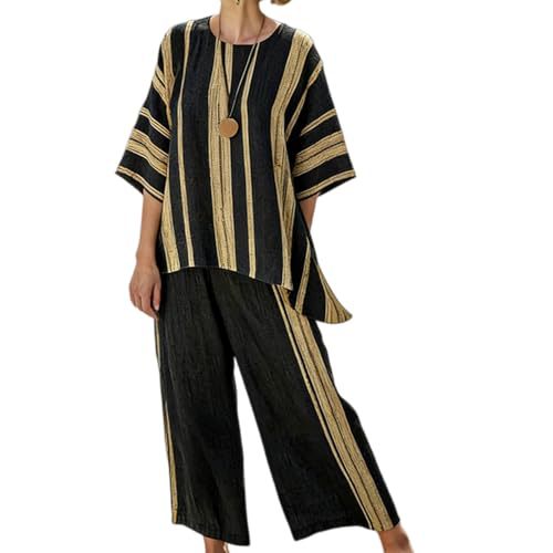 Bohemian Print Crewneck Short Sleeve Top and Pants Casual Set