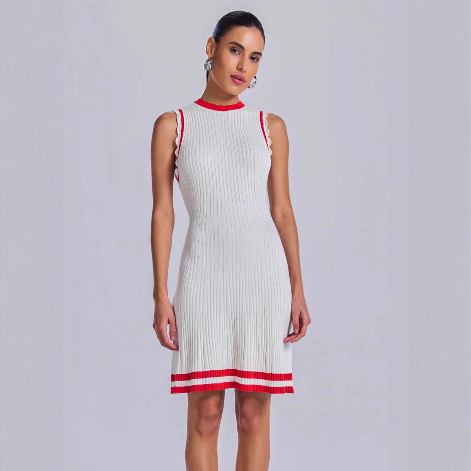 Color-Block Knit Bodycon Dress Sleeveless High-Waist Short