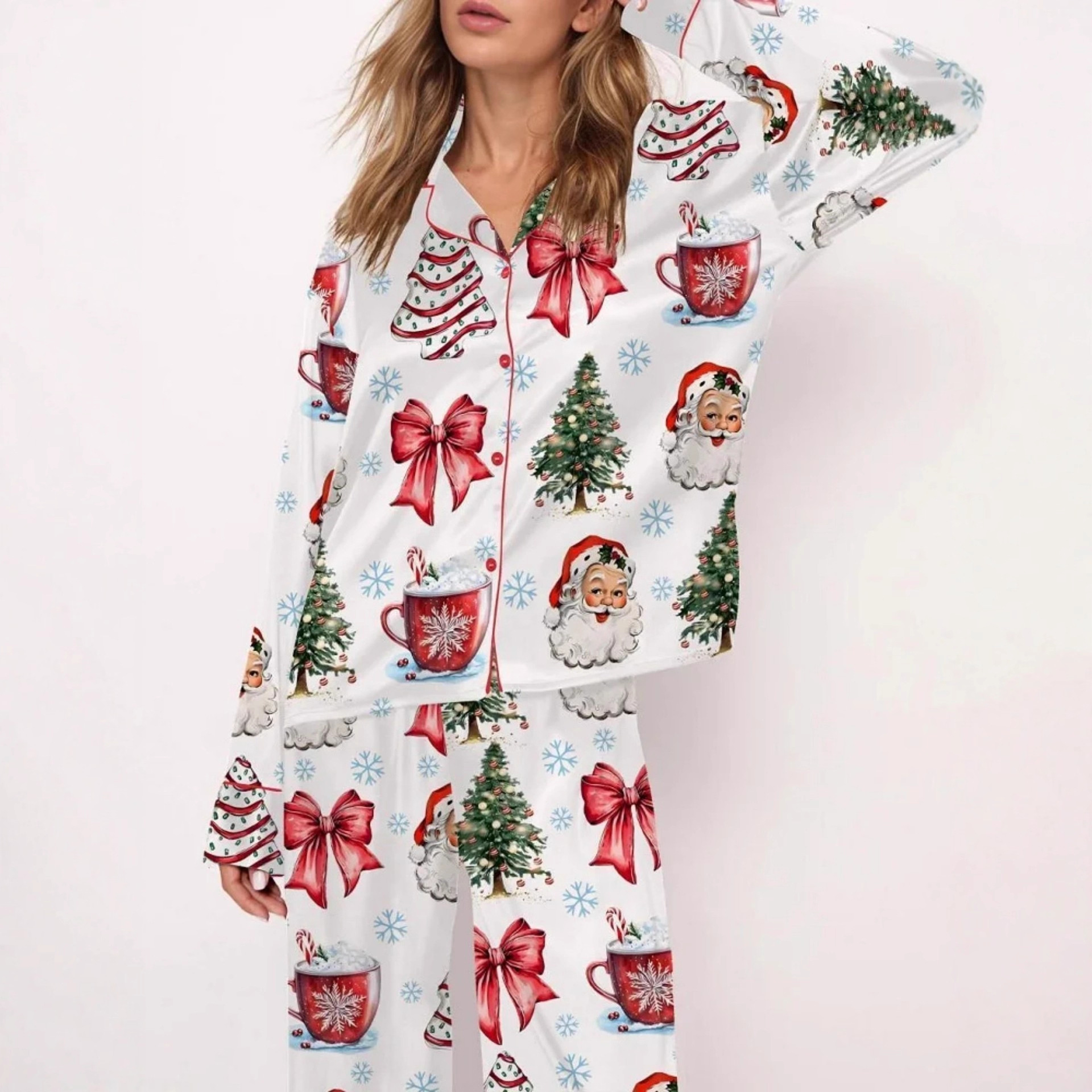 Women's Cuban Collar Long Sleeve Printed Top Set Casual Loungewear