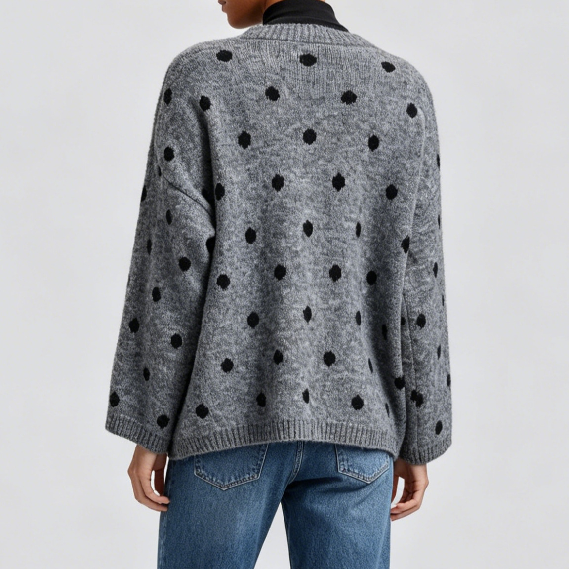 Polka Dot Crewneck Pullover Sweater for Women Soft Knit Top