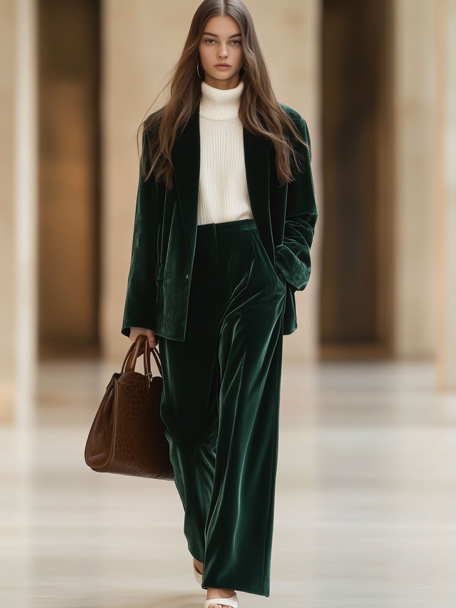 Solid Velvet Loose Casual Two-Piece Pants Set