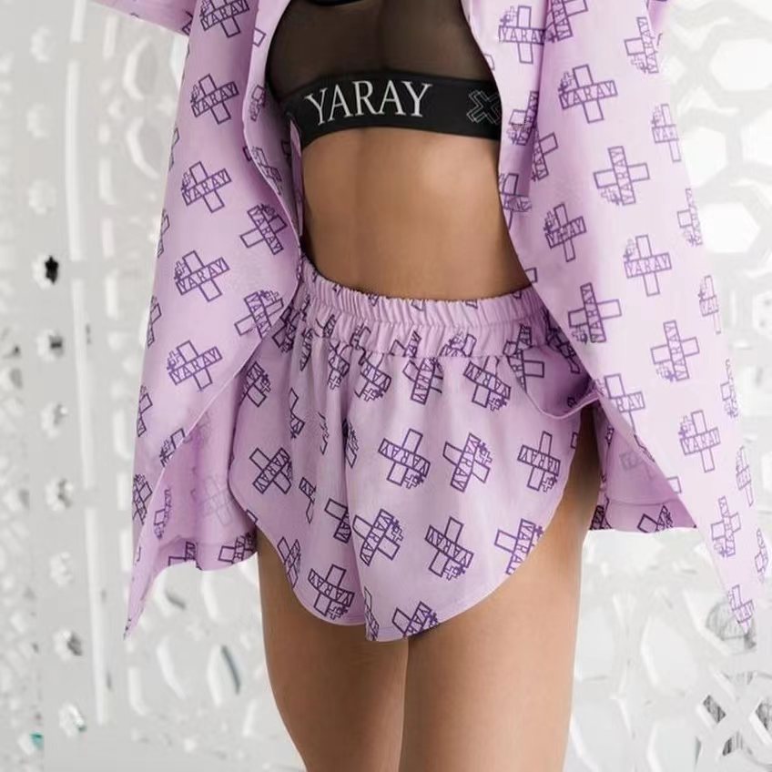 Women's Printed Long Sleeve Tie-Waist Pajama Set with High-Waist Shorts