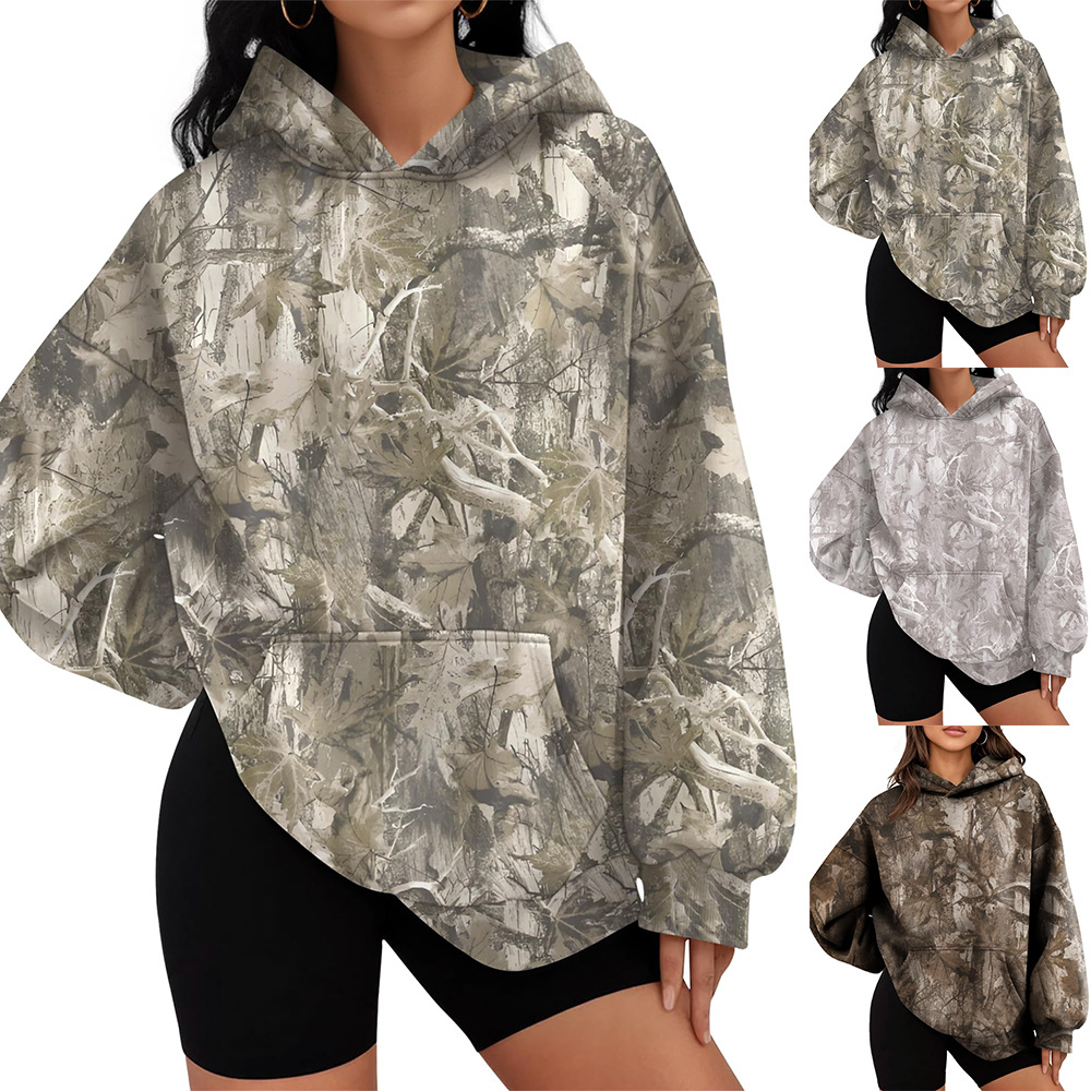 Women's Branch Print Loose Hooded Sweatshirt