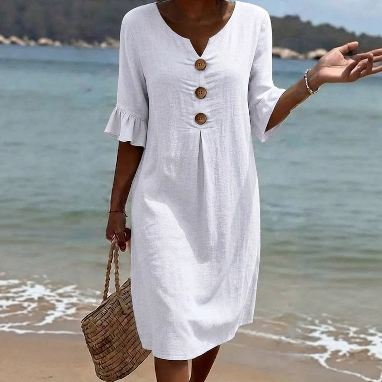 Women's V-Neck Ruffle Sleeve Dress Top