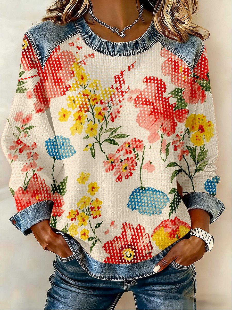 Women's Floral Botanical Print Crewneck Sweatshirt