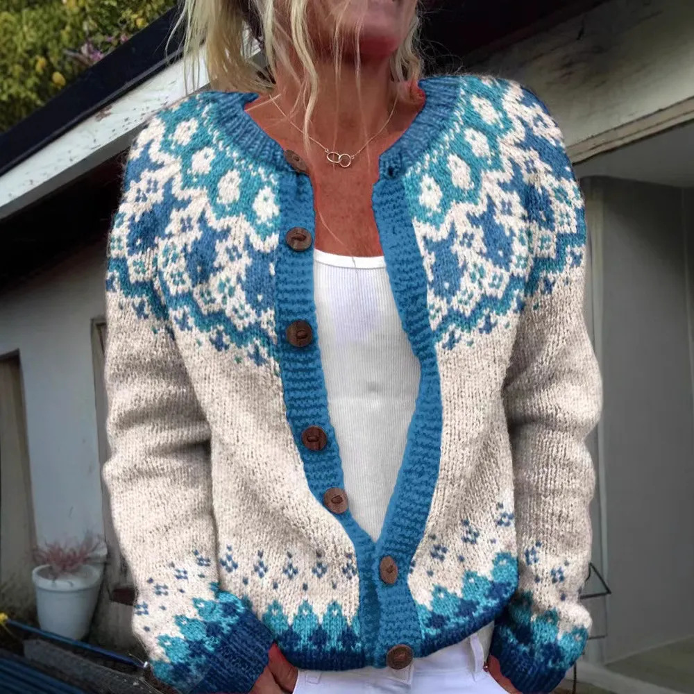 Women's Floral Line Print Cardigan Sweater