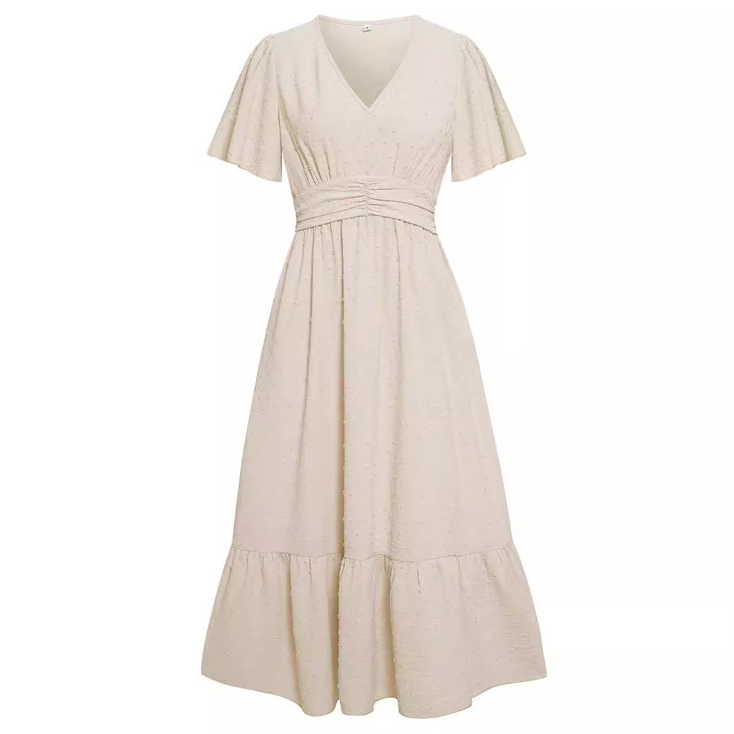 Women's Plus Size V-Neck Ruffle Sleeve Solid Maxi Dress