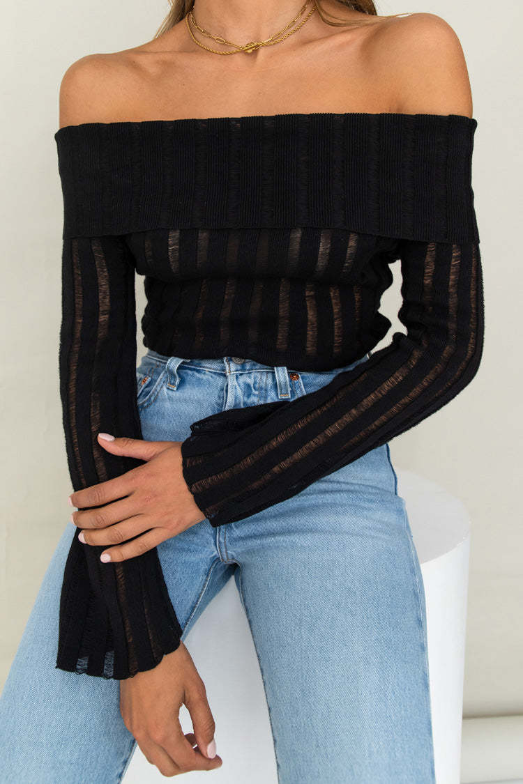 Women's Off-Shoulder Long-Sleeve Knit Top Slimming Sexy Pullover