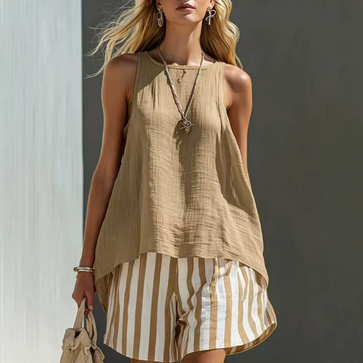 Women's Solid V-Neck Long-Sleeve Cotton-Linen Shirt Casual Loose Button-Up Top