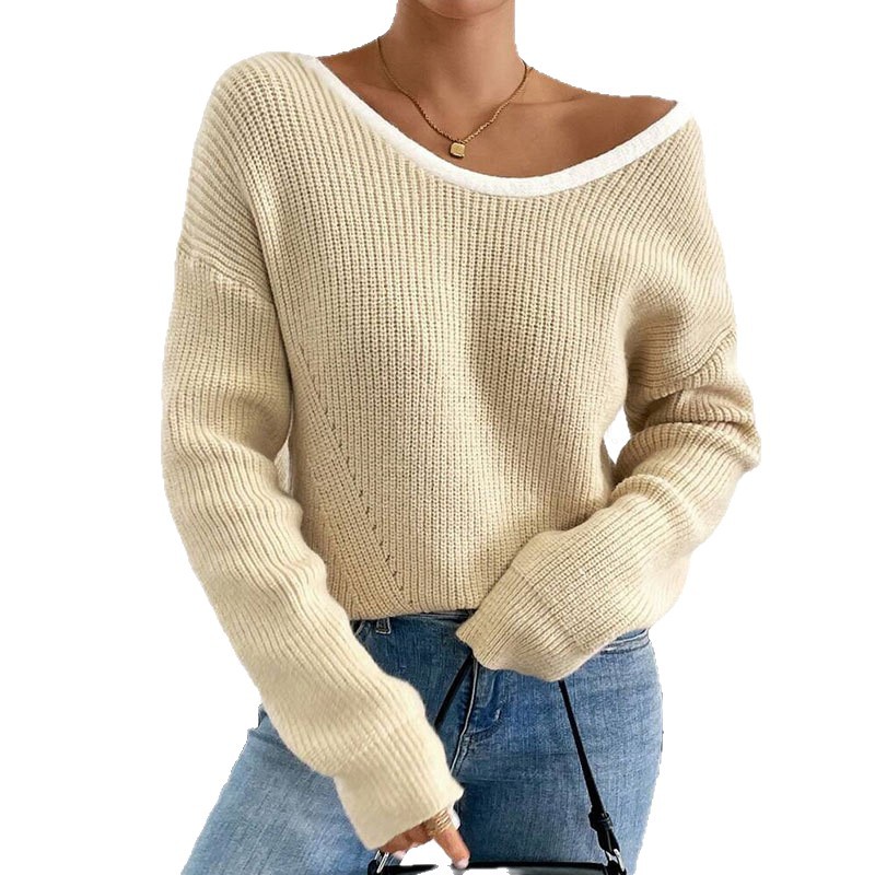 Women's Back Bow Crewneck Pullover Knit Sweater