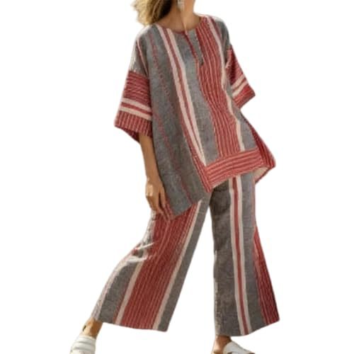 Bohemian Print Crewneck Short Sleeve Top and Pants Casual Set