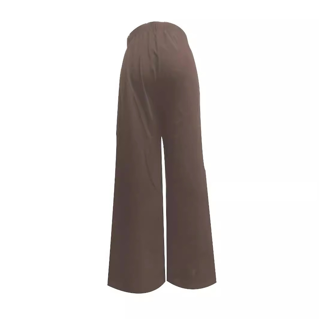 Women's Cotton Wide-Leg Drawstring Pants with Slit
