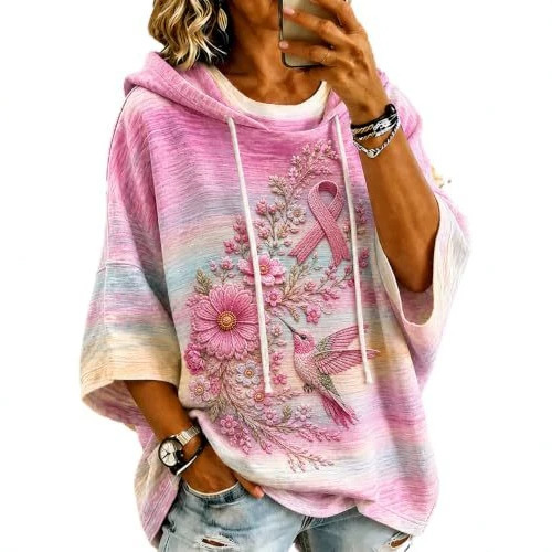 Women's Ribbon Floral Bird Print Casual Hoodie