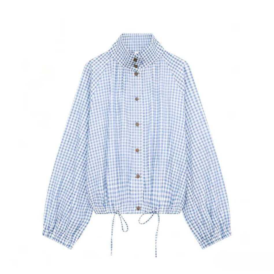 Women's Plaid Stand Collar Loose Casual Jacket