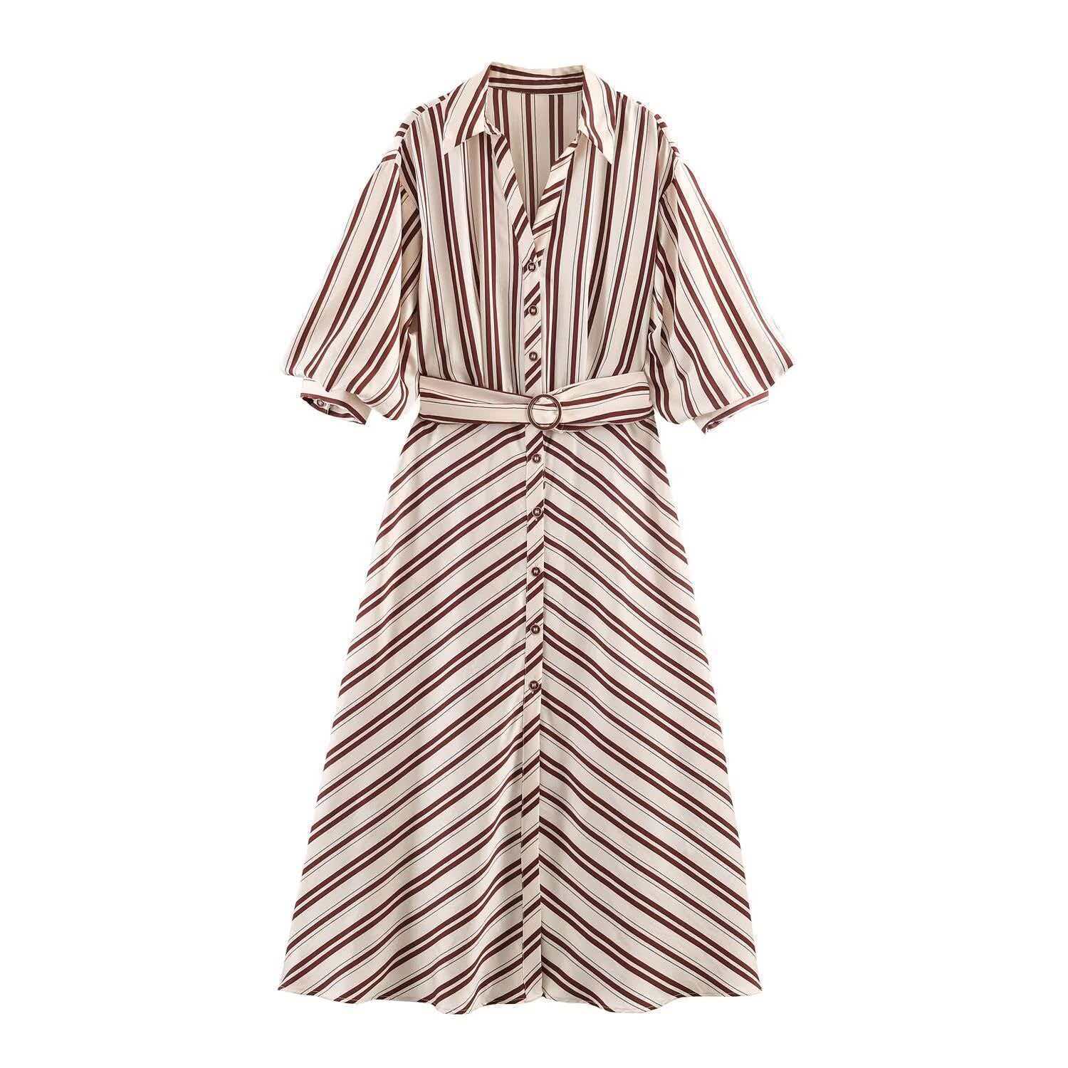 Striped Midi Dress with Belt