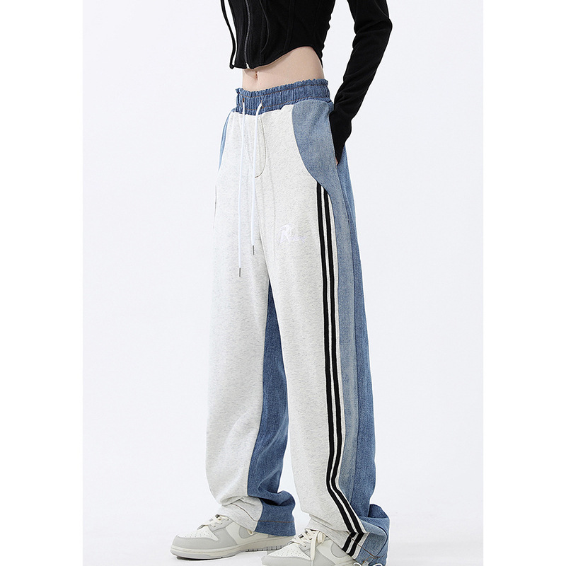 Patchwork Wide-Leg Jeans High-Waist Streetwear
