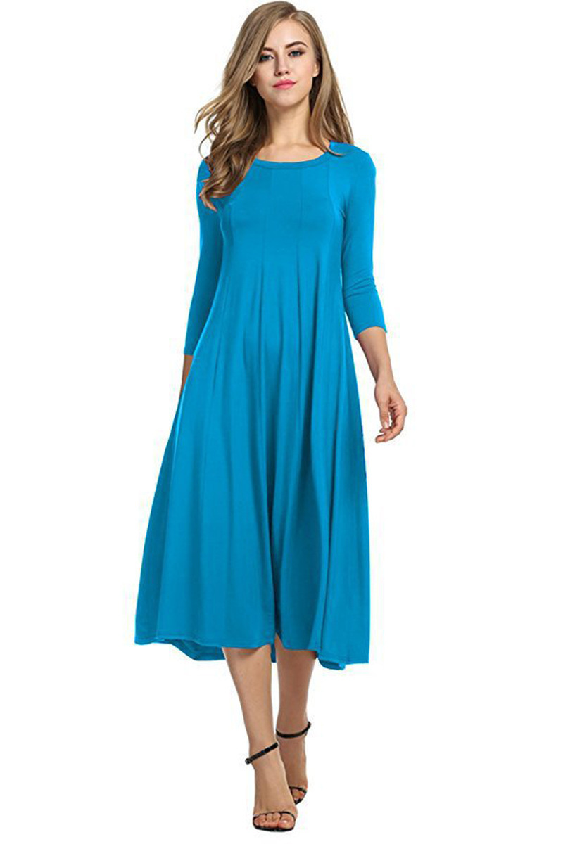Women's Solid Color Flared Maxi Dress Round Neck Half Sleeve