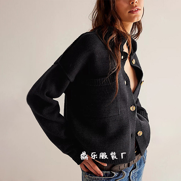 Women's Stand Collar Solid Knit Cardigan Sweater