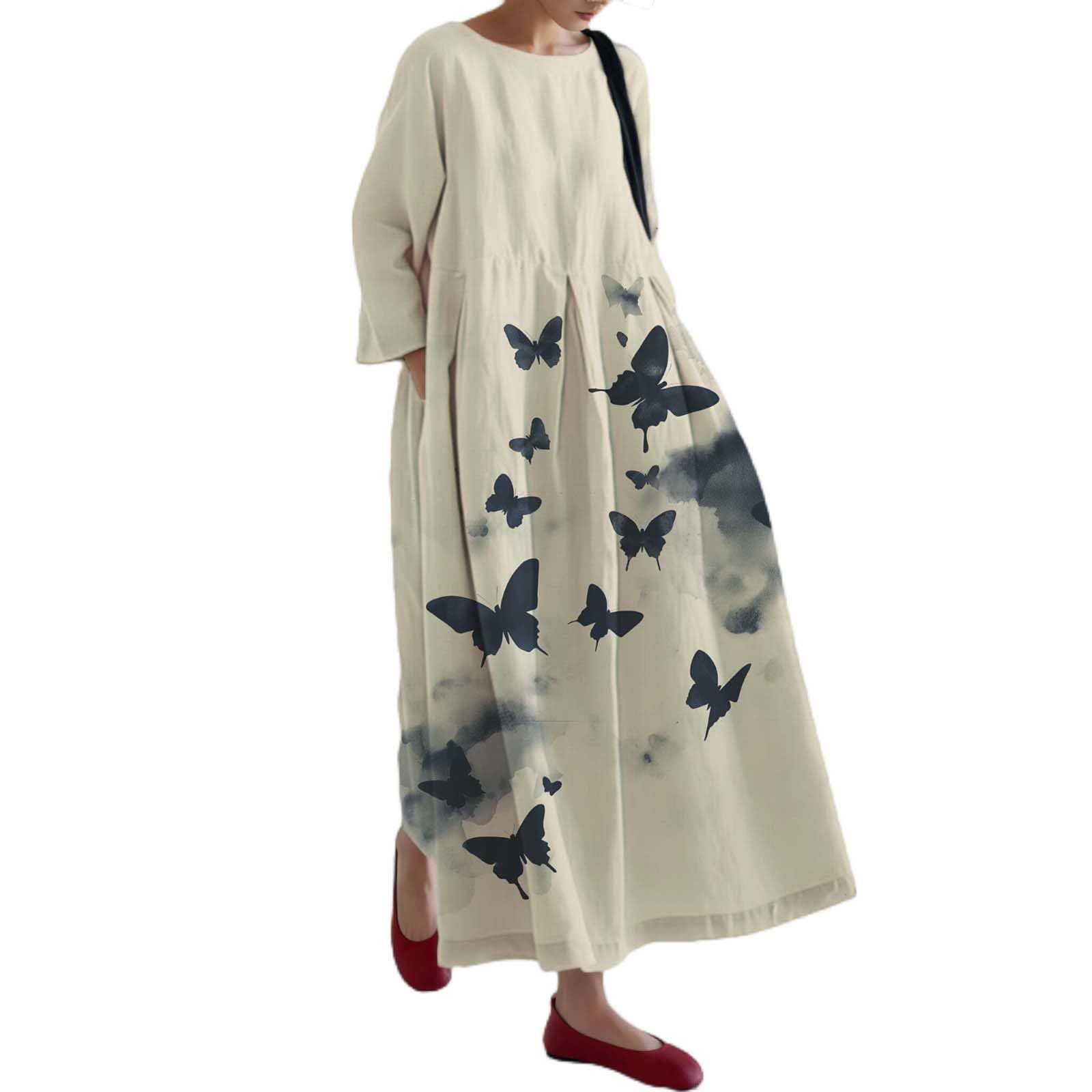 Women's Floral Print Casual A-Line Midi Dress