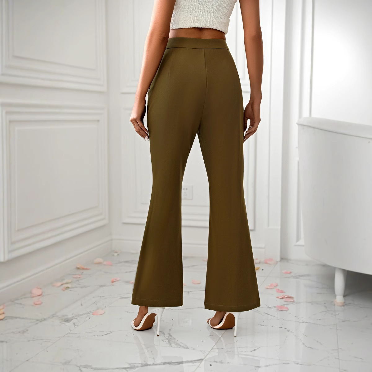 High-Waist Split-Hem Cropped Flare Dress Pants